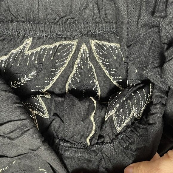 Anthropologie Maple Odd Rubies Blouse Women Sz 8 Black Embroidery Leaf Wide Boho - Picture 10 of 12